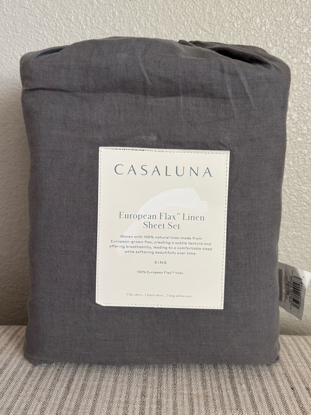 NWT King 100% Linen Sheet Set Dark Gray - Casaluna